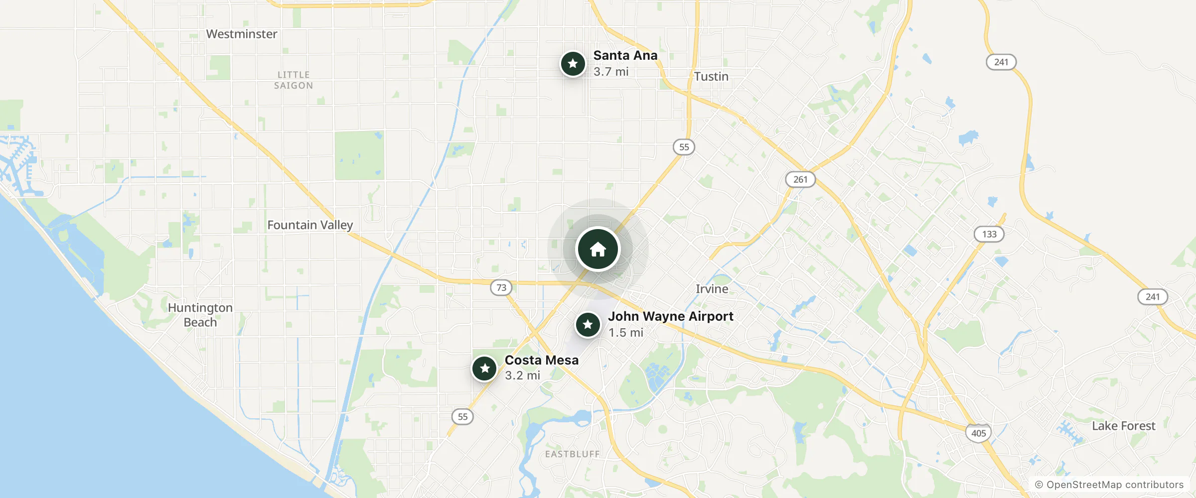Map of DoubleTree by Hilton and nearby John Wayne Airport, Costa Mesa and Santa Ana