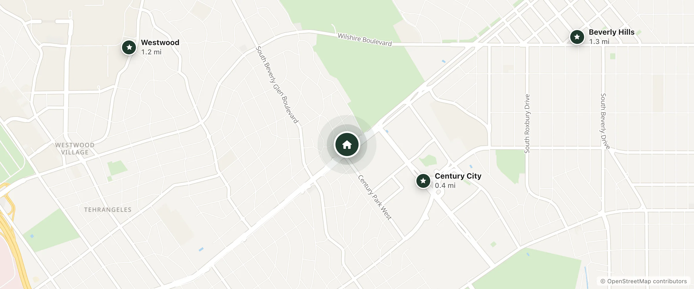 Map of Stars Inn and nearby Century City, Westwood and Beverly Hills