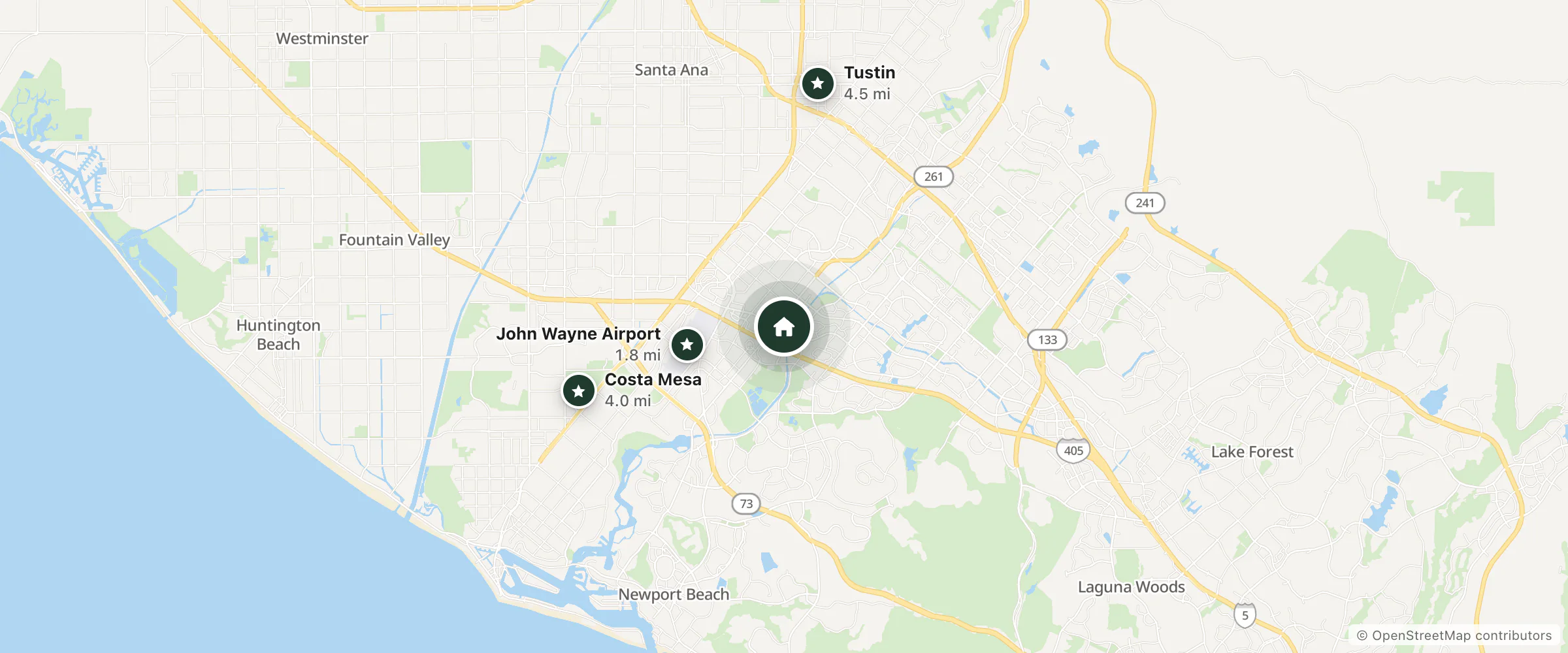Map of Residence Inn and nearby John Wayne Airport, Costa Mesa and Tustin
