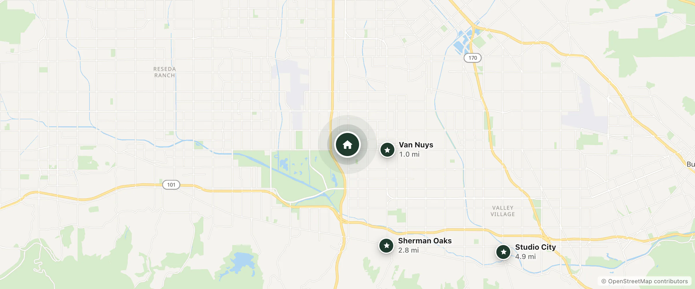 Map of Le Rendezvous Motel and nearby Van Nuys, Sherman Oaks and Studio City