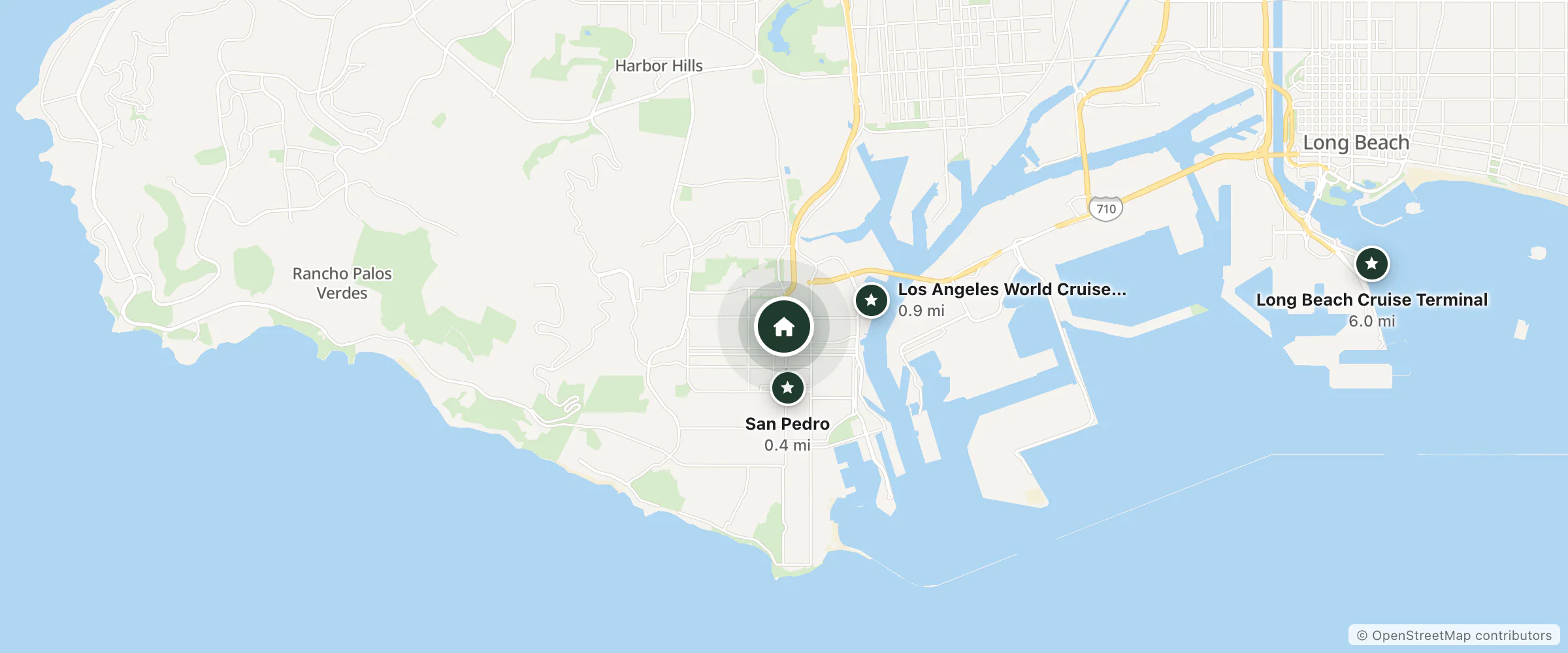 Map of Vagabond Inn San Pedro and nearby San Pedro, Los Angeles World Cruise Center and Long Beach Cruise Terminal
