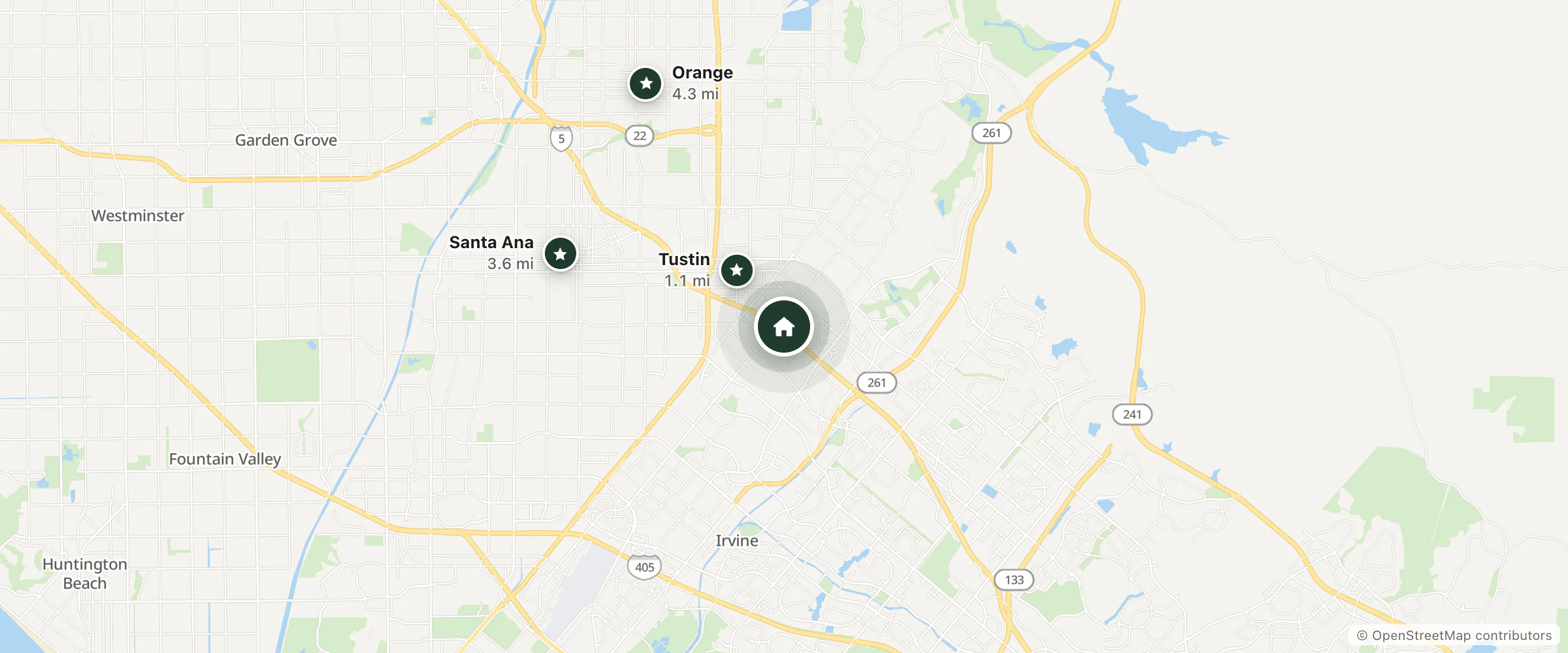 Map of Key Inn and Suites and nearby Tustin, Santa Ana and Orange