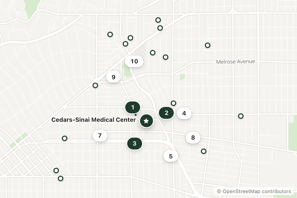 Map of the top 25 hotels for this question around Cedars-Sinai Medical Center