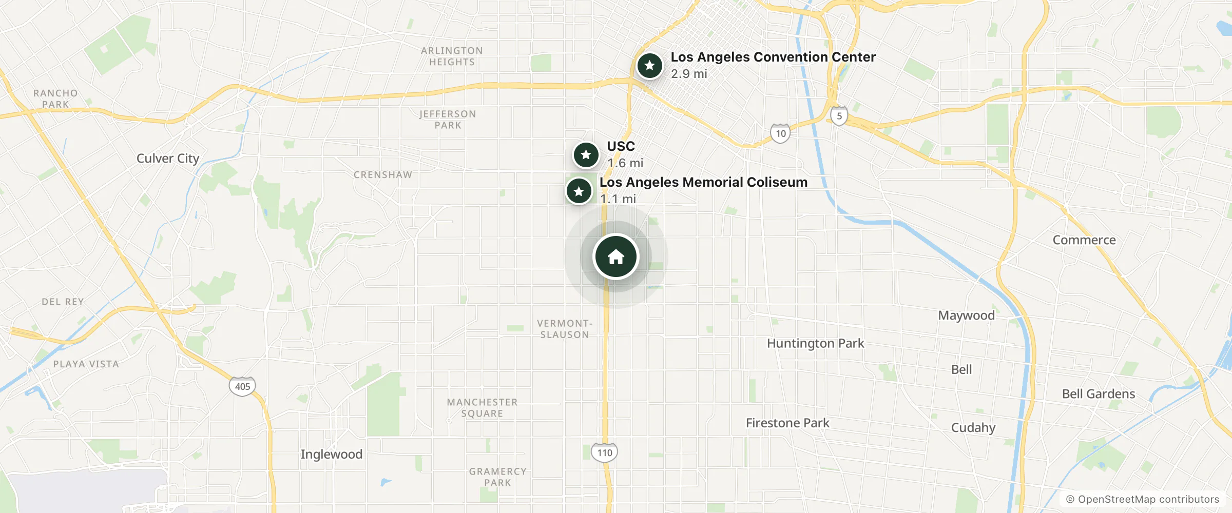Map of Solo Motel and nearby Los Angeles Memorial Coliseum, USC and Los Angeles Convention Center