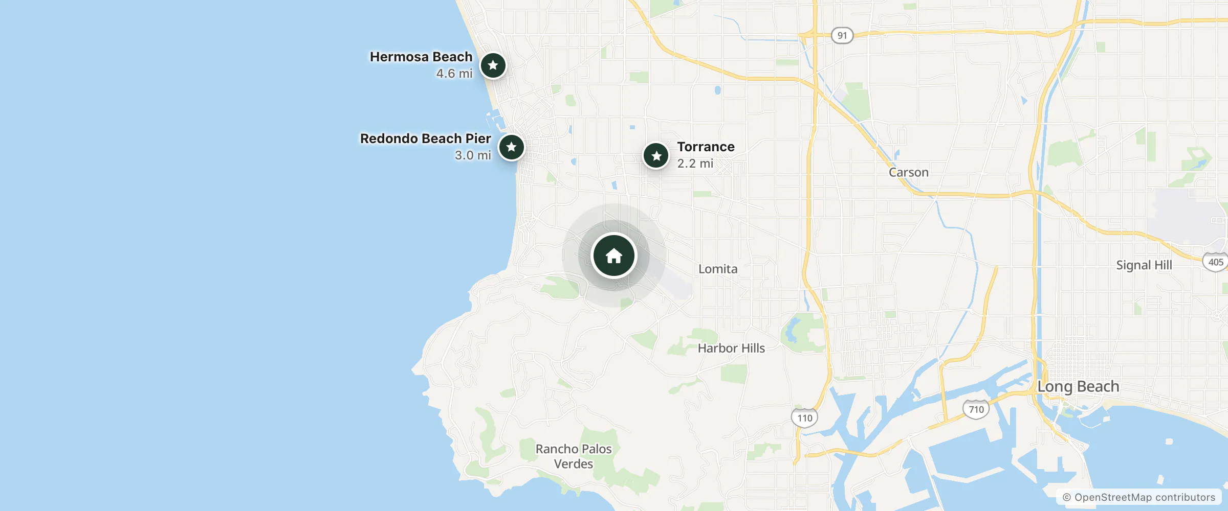 Map of MC Pacific Inn and Suites and nearby Torrance, Redondo Beach Pier and Hermosa Beach