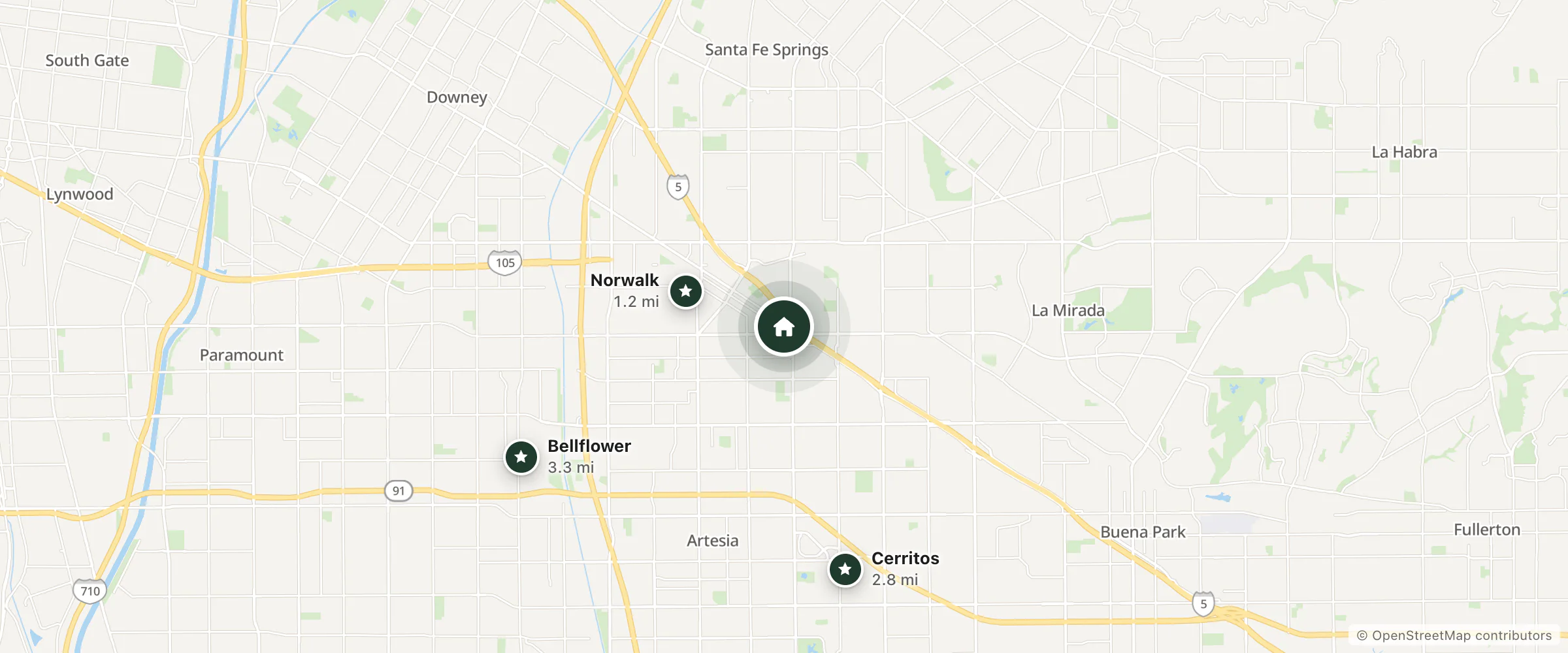 Map of Hotel Saddleback and nearby Norwalk, Cerritos and Bellflower