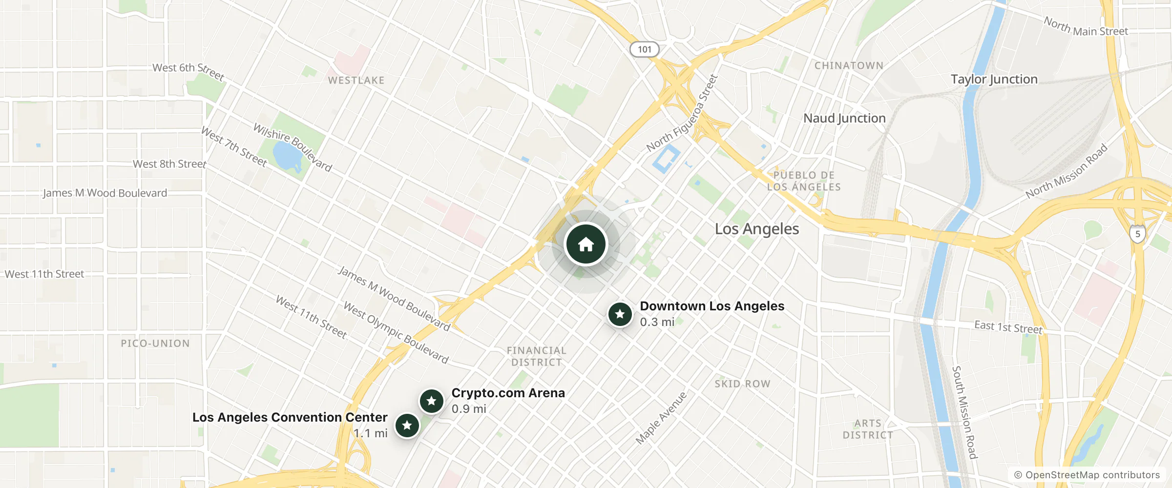 Map of The Westin Bonaventure Hotel & Suites, Los Angeles and nearby Downtown Los Angeles, Crypto.com Arena and Los Angeles Convention Center