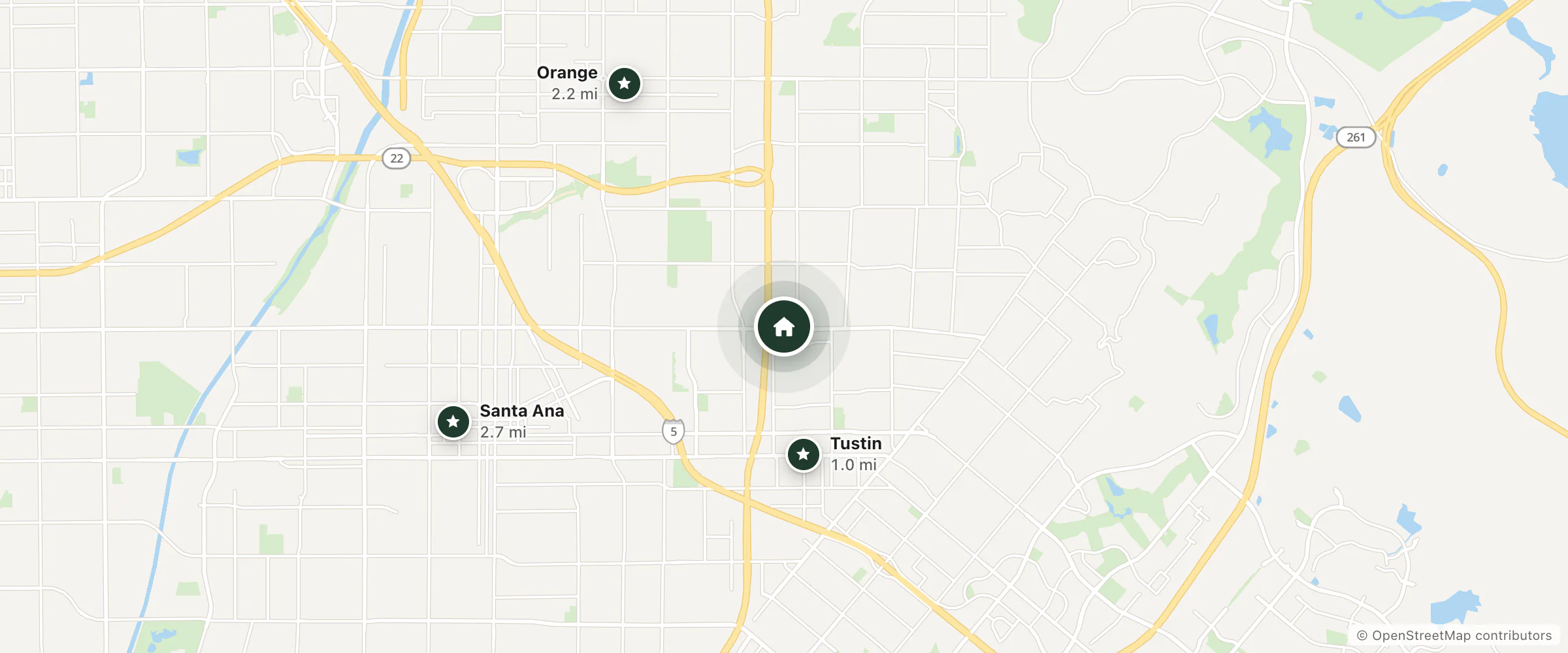 Map of Luminosa Montezuma Hostel and nearby Tustin, Orange and Santa Ana