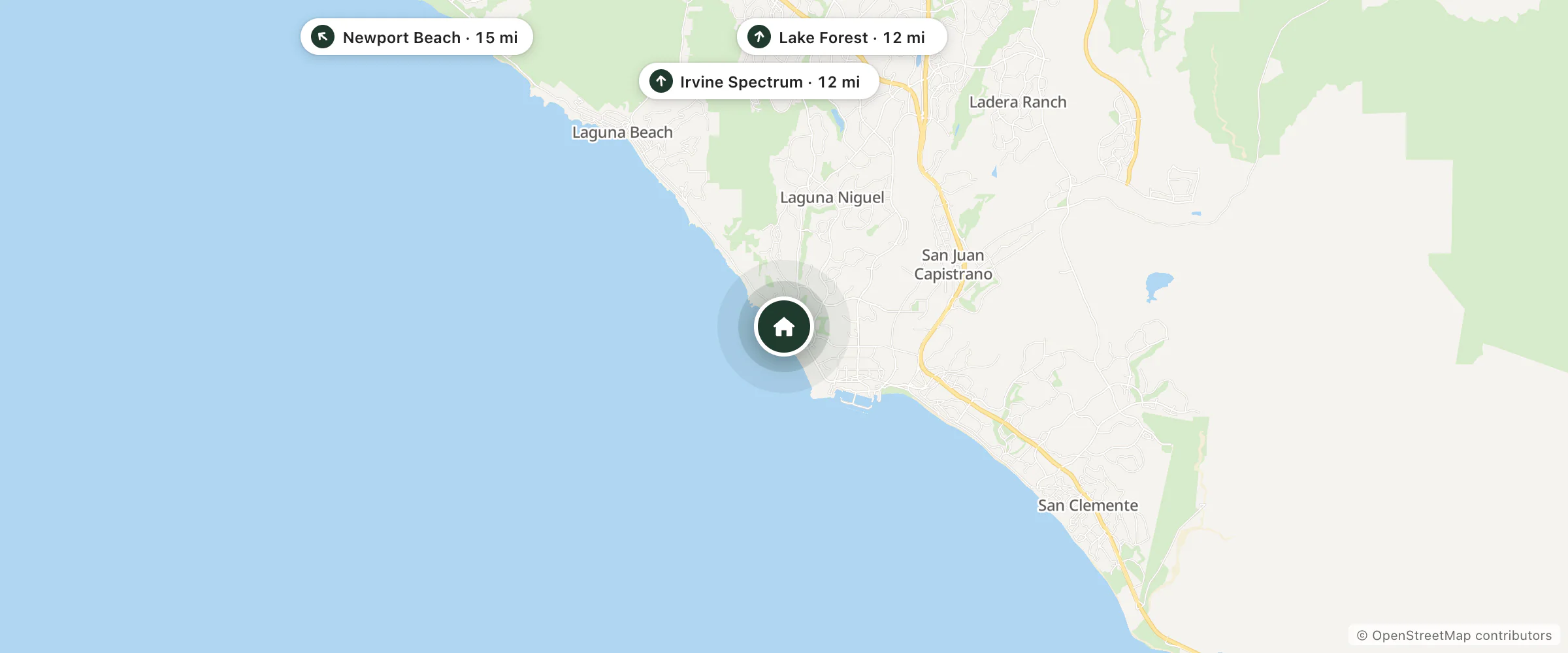 Map of Monarch Bay Private Beach Club and nearby Lake Forest, Irvine Spectrum and Newport Beach