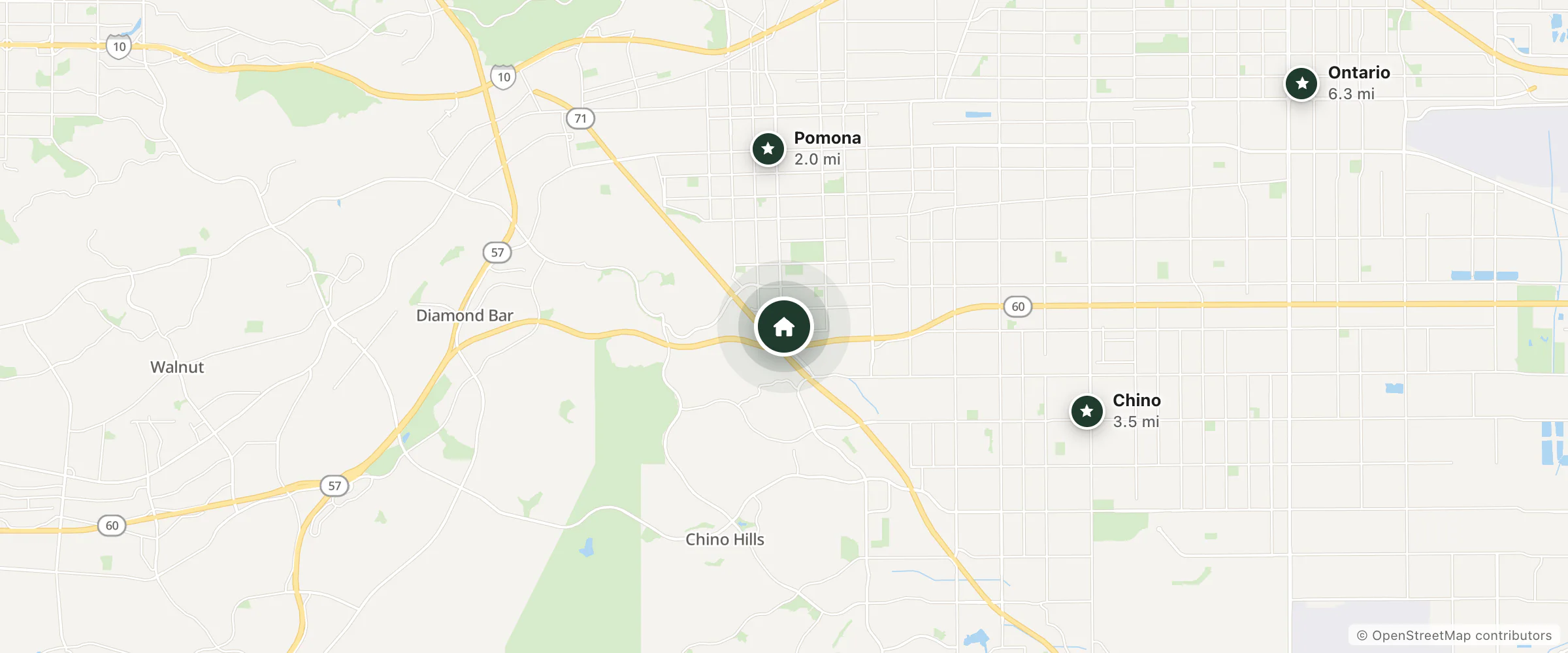 Map of Motel 6 and nearby Pomona, Chino and Ontario