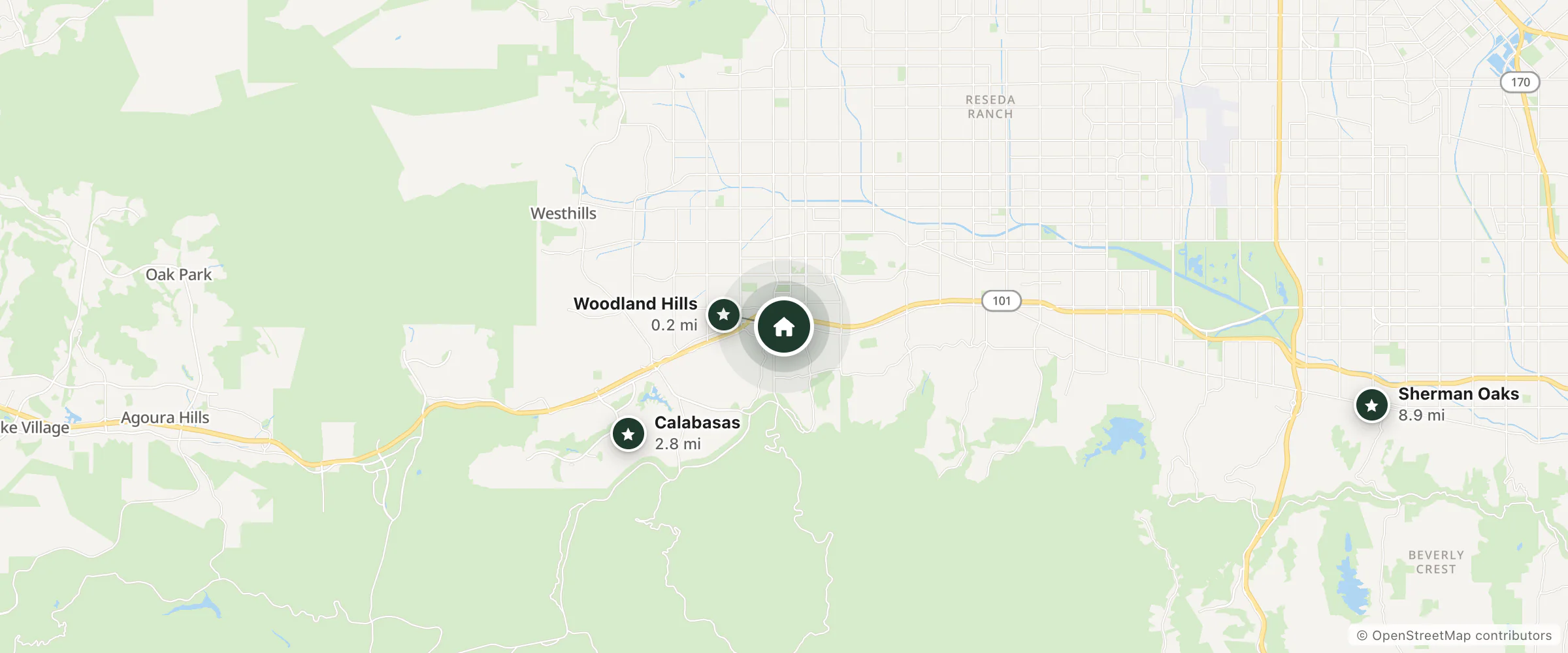 Map of Best Western Woodland Hills Inn and nearby Woodland Hills, Calabasas and Sherman Oaks