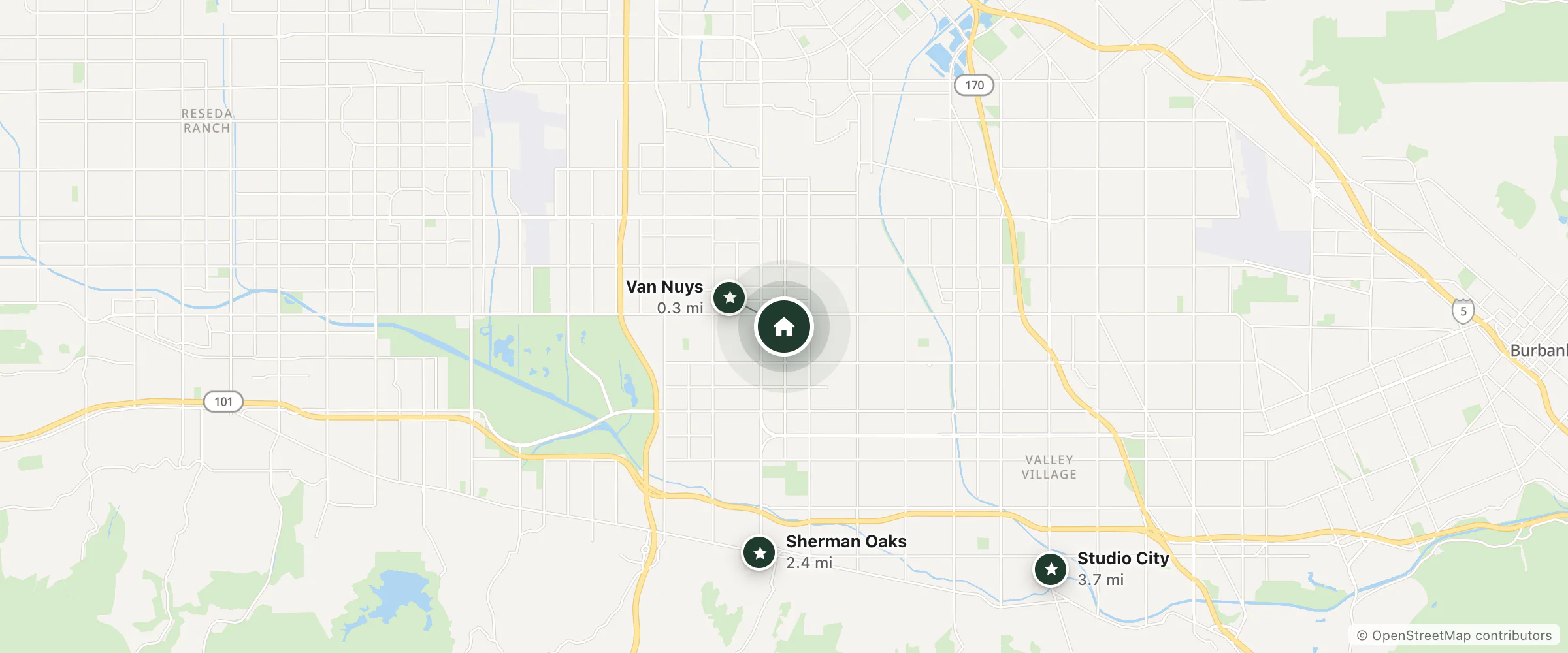 Map of Van Nuys Soul and nearby Van Nuys, Sherman Oaks and Studio City