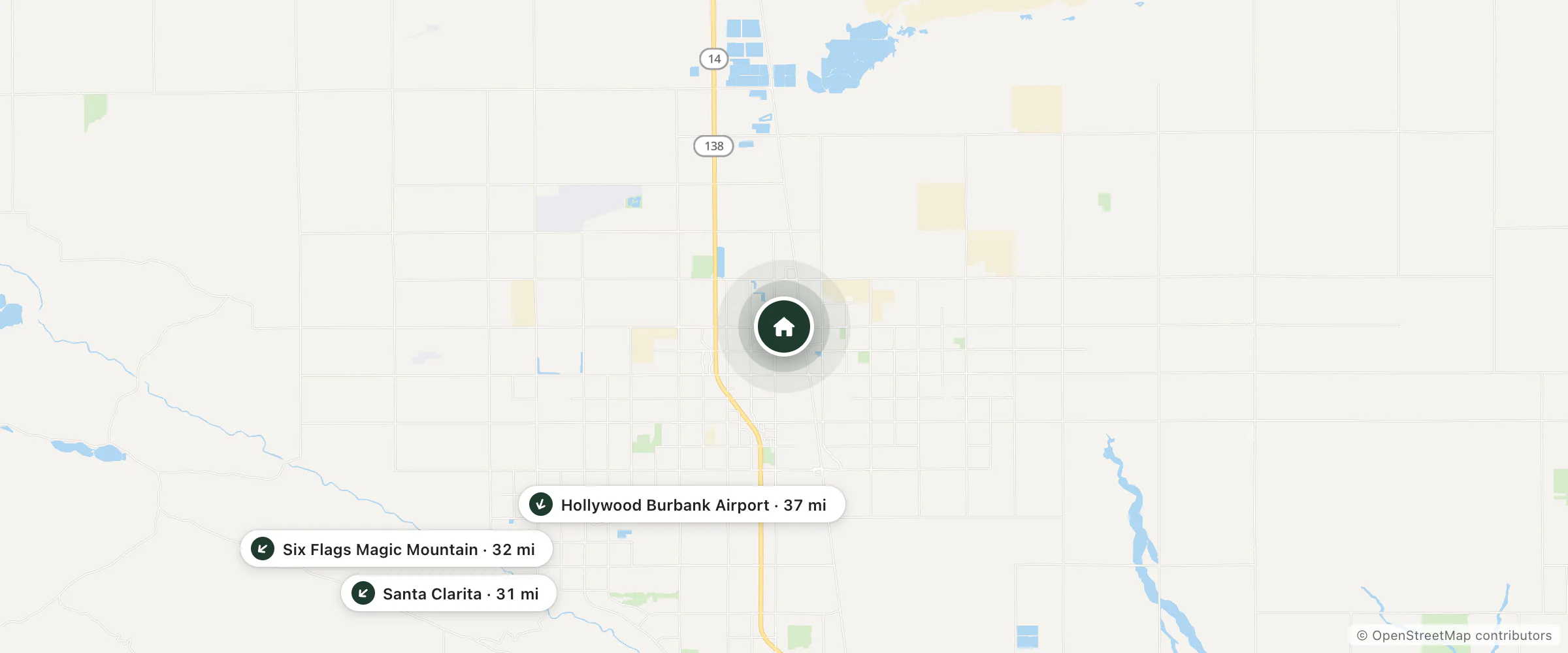 Map of Downtown Motel and nearby Santa Clarita, Six Flags Magic Mountain and Hollywood Burbank Airport