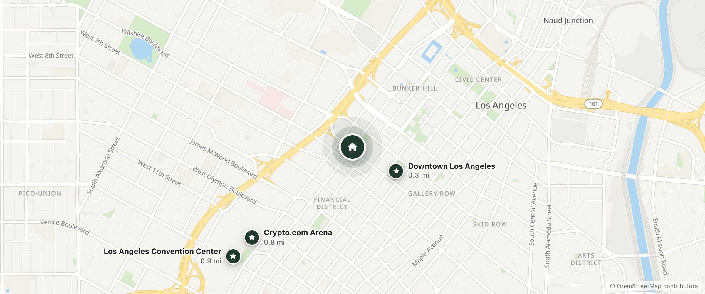Map of The Delphi Downtown LA and nearby Downtown Los Angeles, Crypto.com Arena and Los Angeles Convention Center