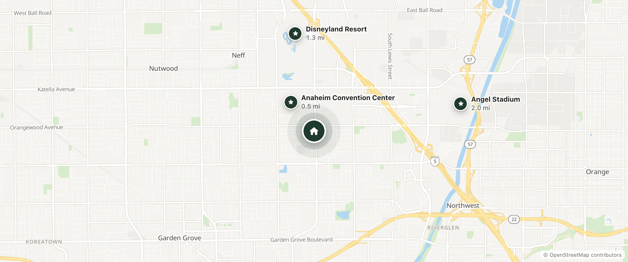 Map of Anaheim Carriage Inn and nearby Anaheim Convention Center, Disneyland Resort and Angel Stadium