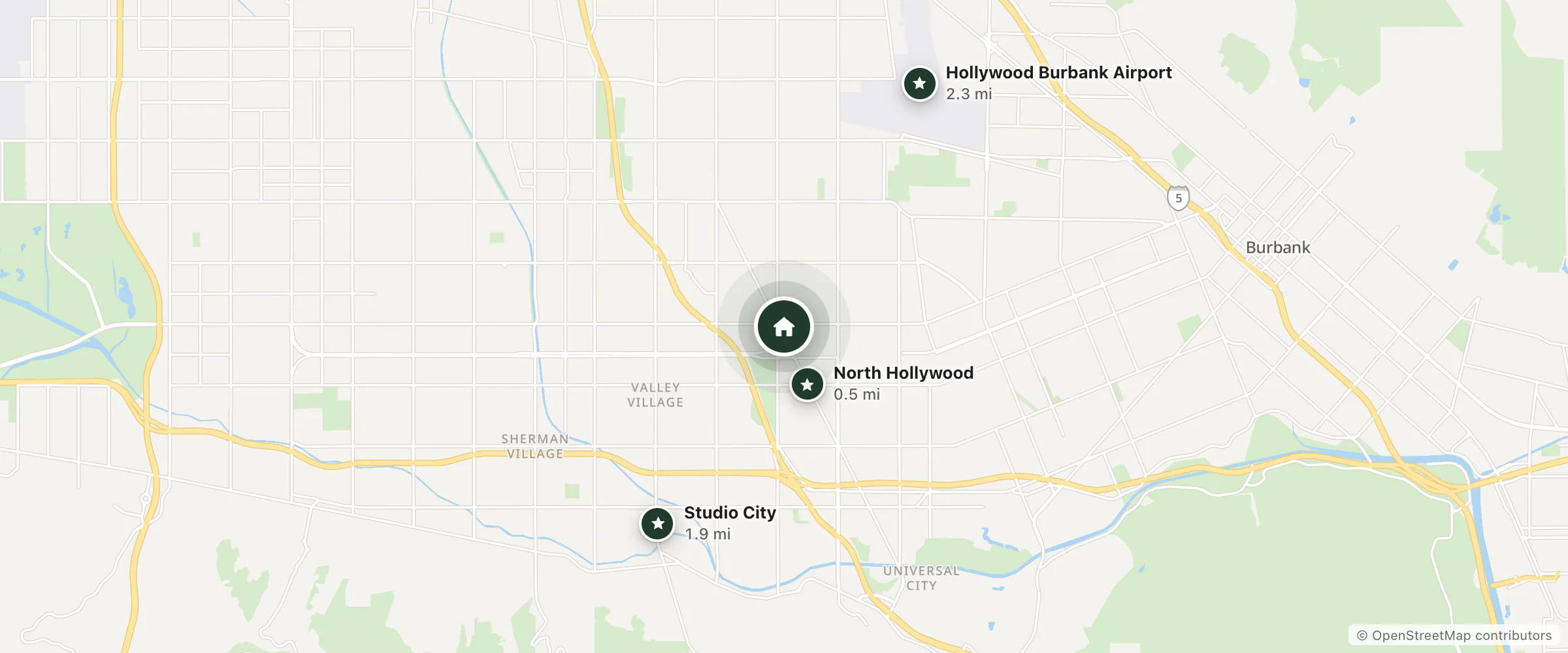 Map of Holiday Inn Express North Hollywood - Burbank Area, An Ihg Hotel and nearby North Hollywood, Studio City and Hollywood Burbank Airport