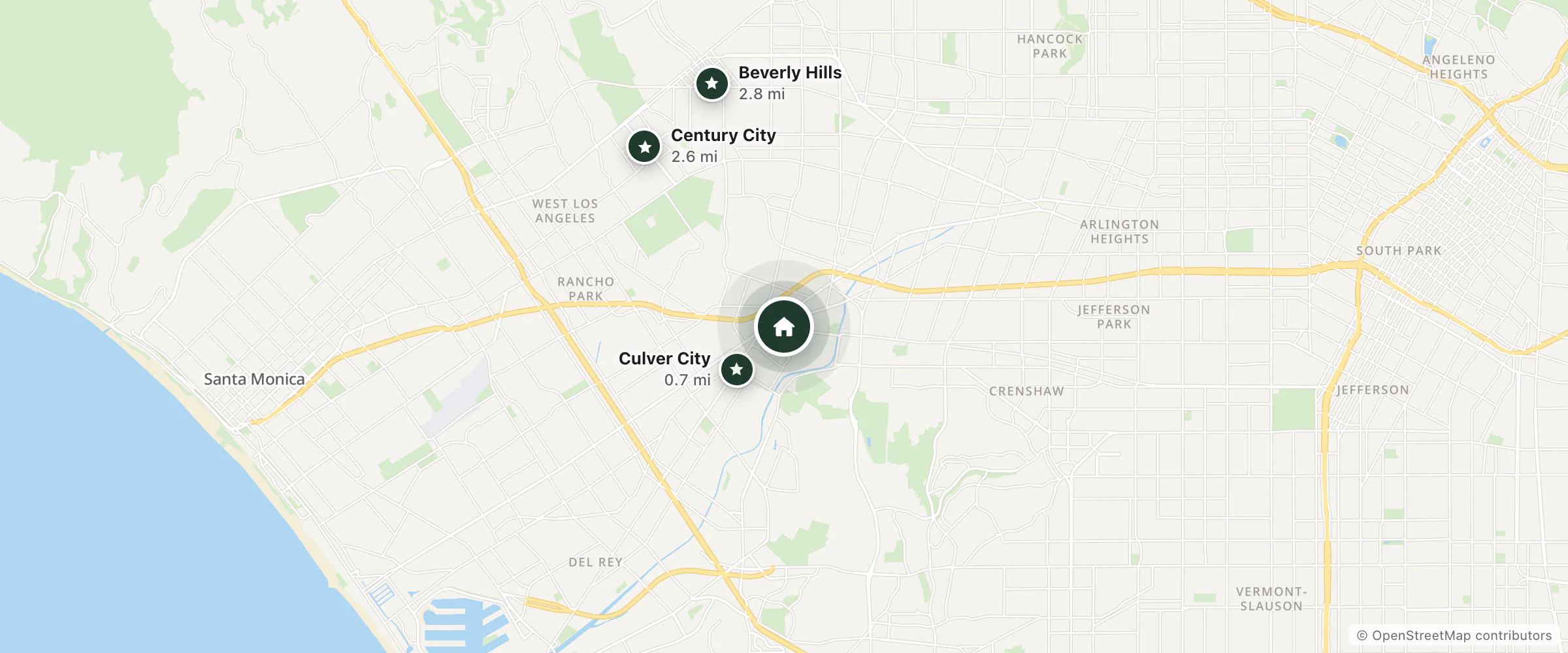 Map of The Shay and nearby Culver City, Century City and Beverly Hills
