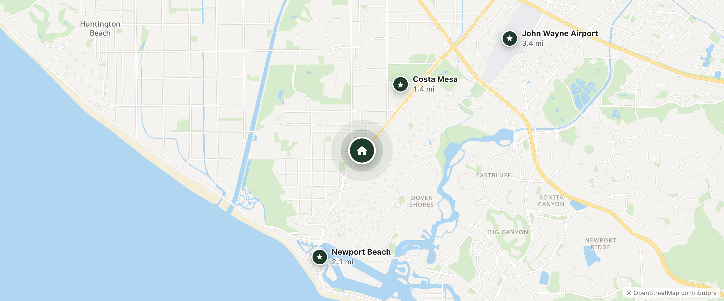 Map of Travelodge by Wyndham Costa Mesa Newport Beach Hacienda and nearby Costa Mesa, Newport Beach and John Wayne Airport