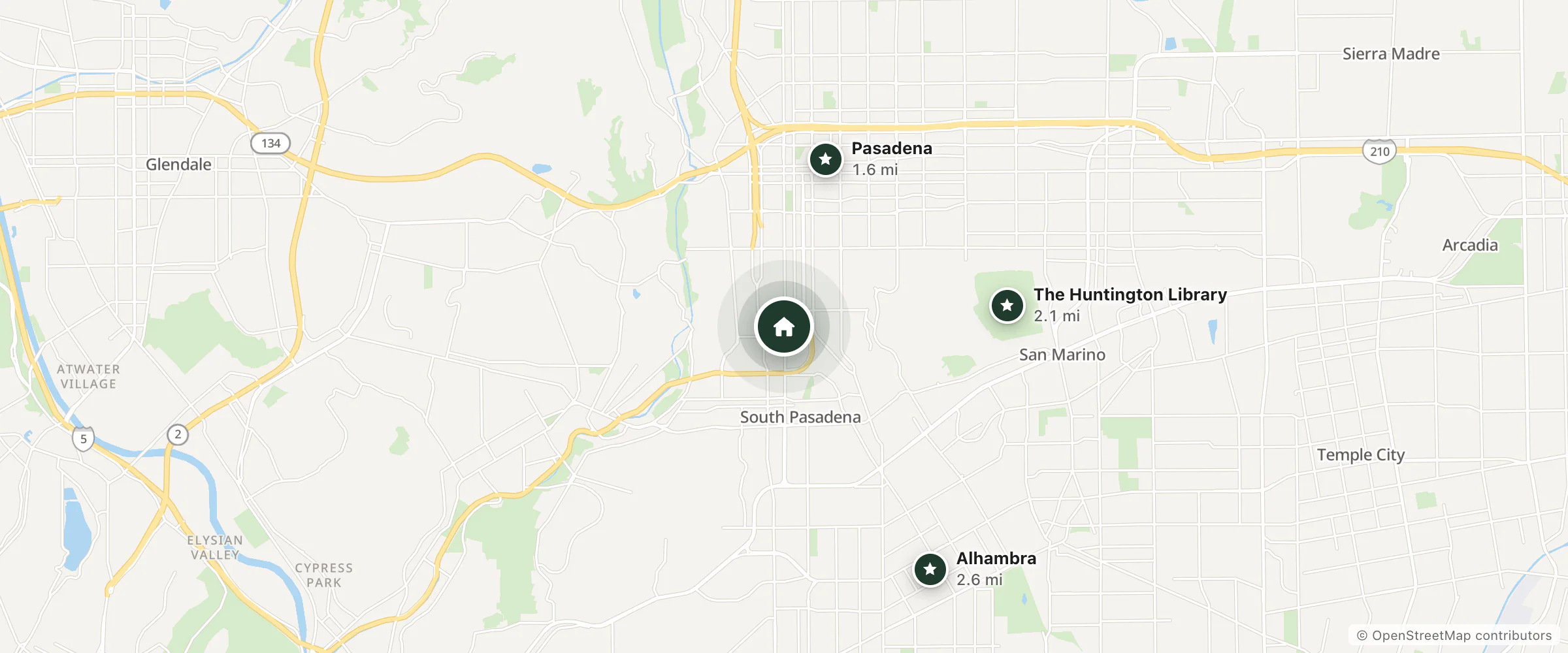 Map of Newcombs Ranch Inn and nearby Pasadena, The Huntington Library and Alhambra