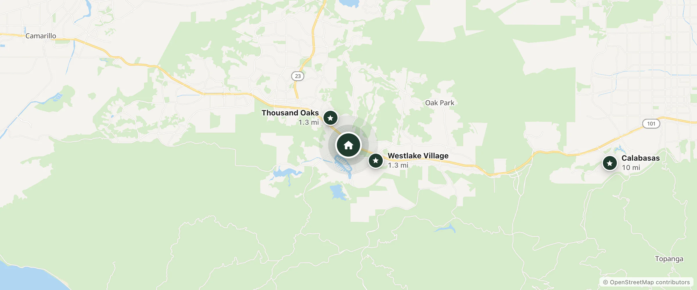 Map of Hyatt Regency Westlake and nearby Westlake Village, Thousand Oaks and Calabasas