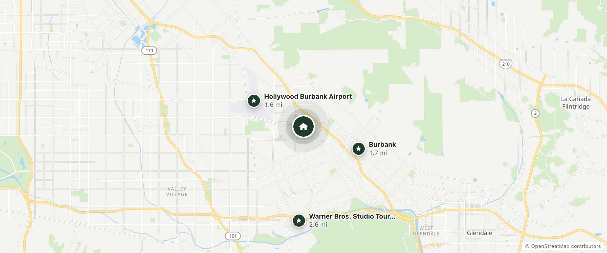Map of Extended Stay America and nearby Hollywood Burbank Airport, Burbank and Warner Bros. Studio Tour Hollywood