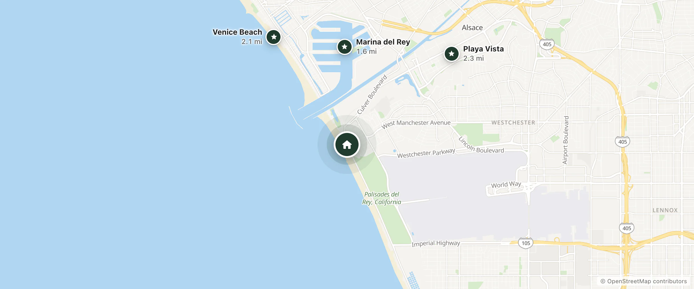 Map of Westport Beach Club and nearby Marina del Rey, Venice Beach and Playa Vista