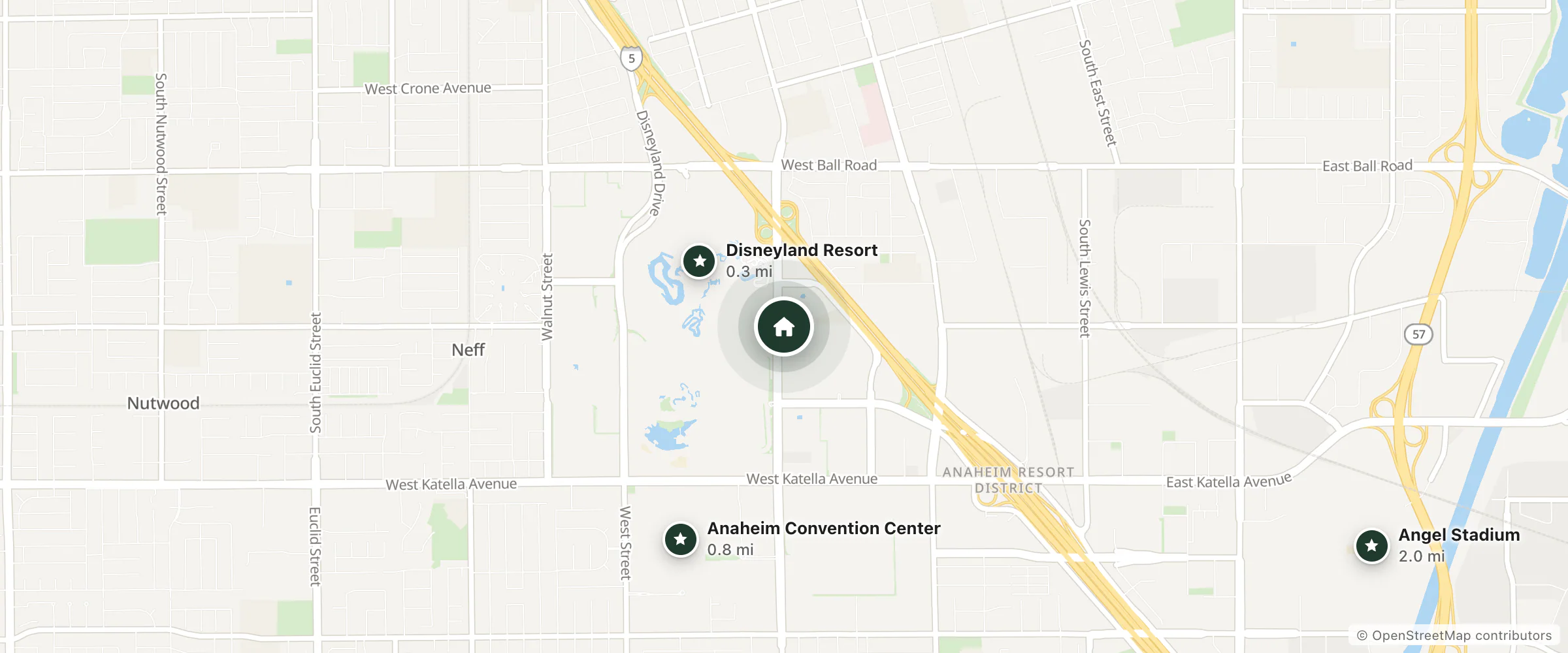 Map of Camelot Inn and Suites and nearby Disneyland Resort, Anaheim Convention Center and Angel Stadium