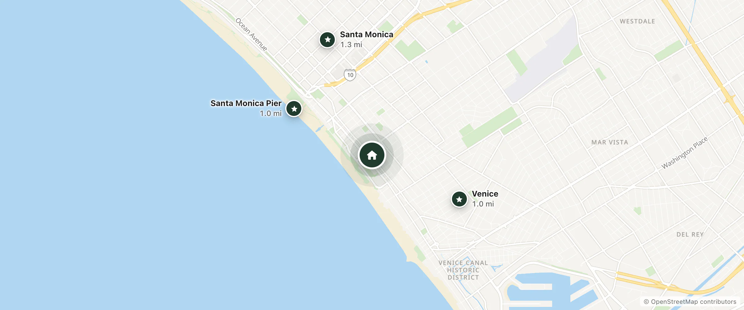 Map of Sea Shore Motel and nearby Santa Monica Pier, Venice and Santa Monica