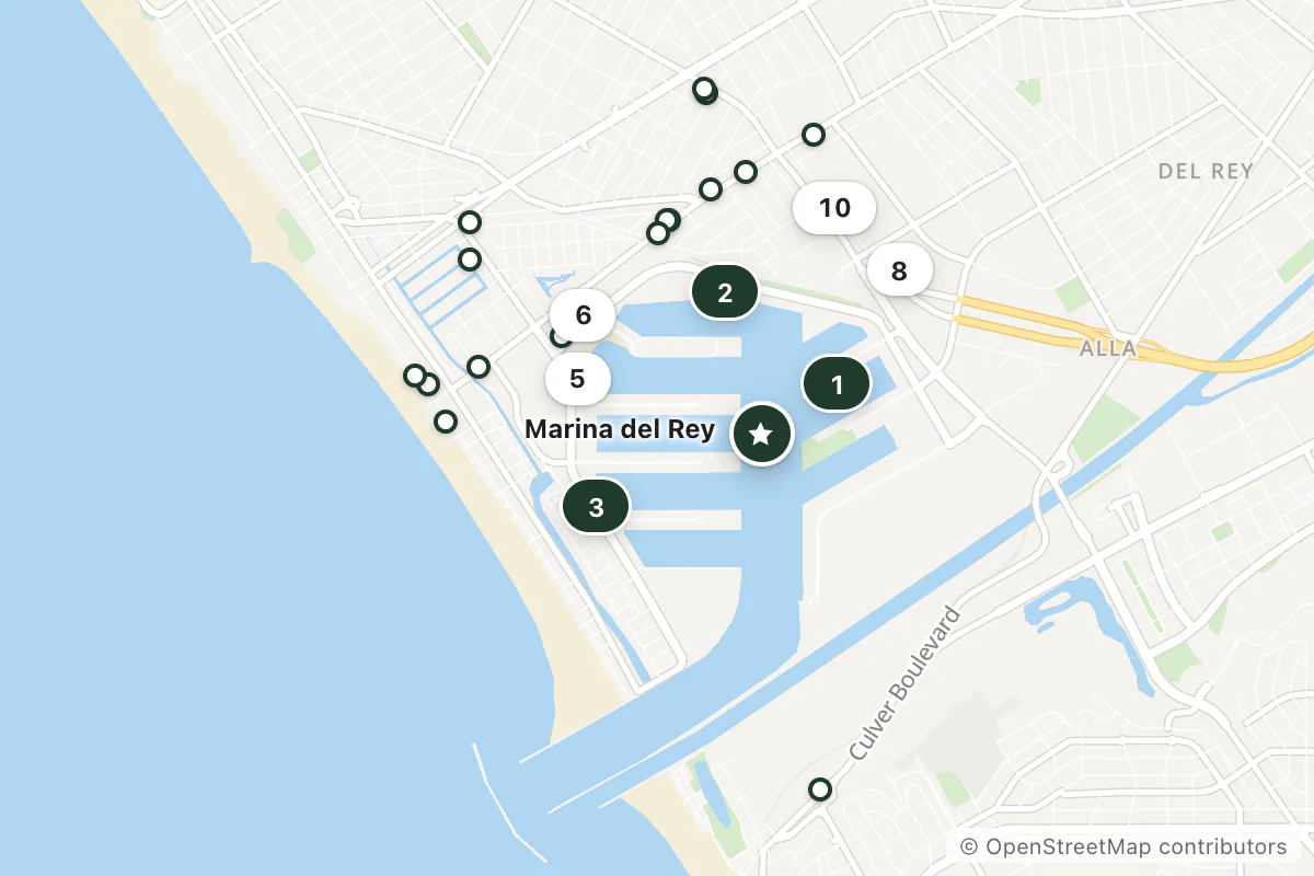 Map of the top 25 hotels for this question around Marina del Rey