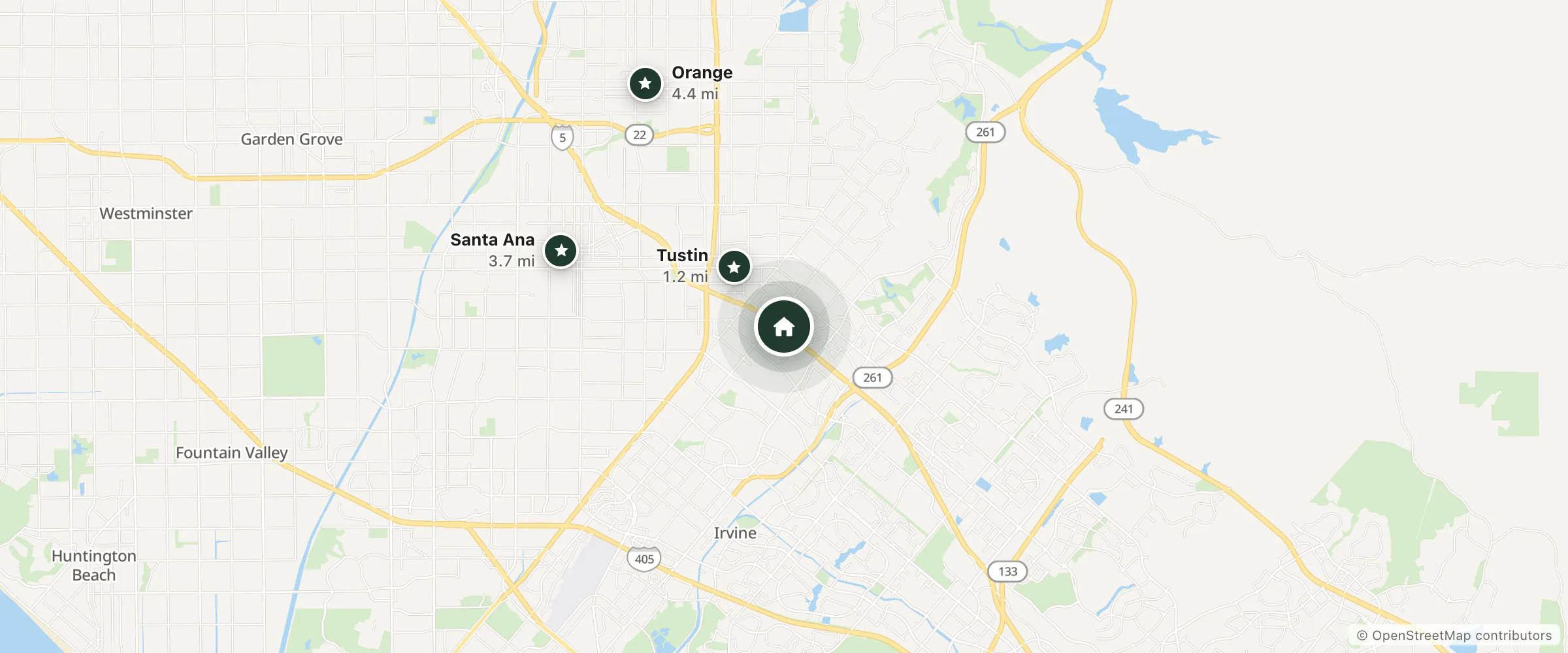 Map of Orange Grove Inn and nearby Tustin, Santa Ana and Orange