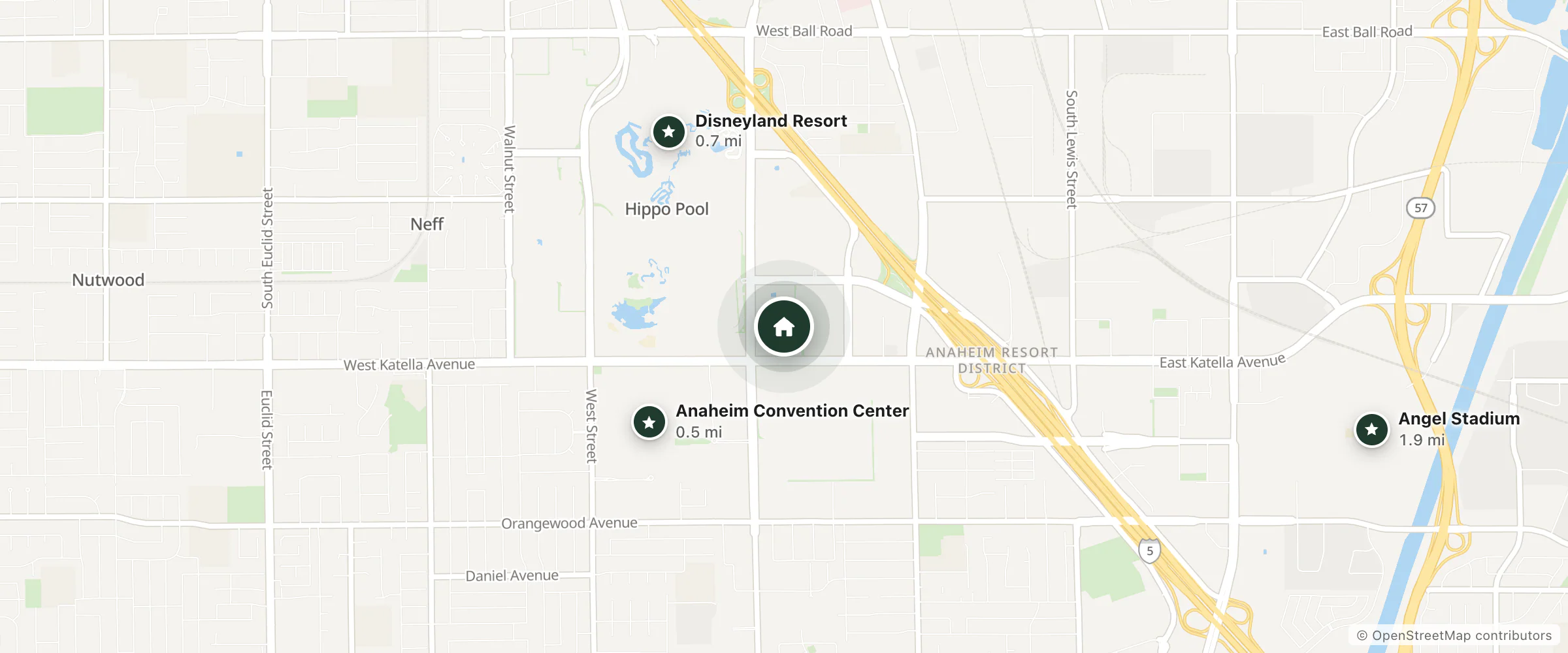 Map of Castle Inn & Suites and nearby Anaheim Convention Center, Disneyland Resort and Angel Stadium