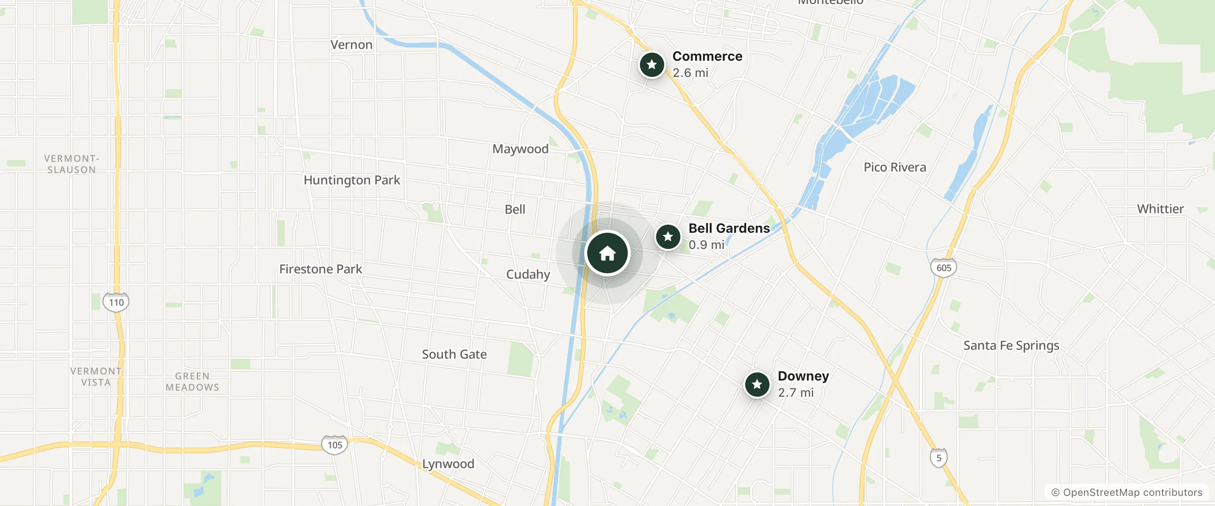 Map of Quality Inn and Suites Bell Gardens Los Angeles and nearby Bell Gardens, Commerce and Downey