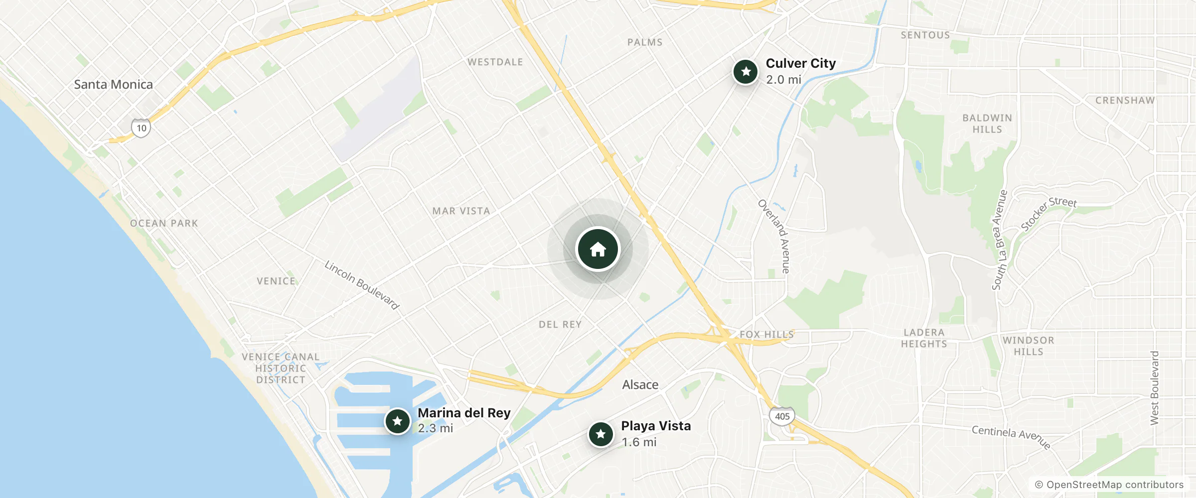 Map of Paradise Inn and Suites and nearby Playa Vista, Culver City and Marina del Rey