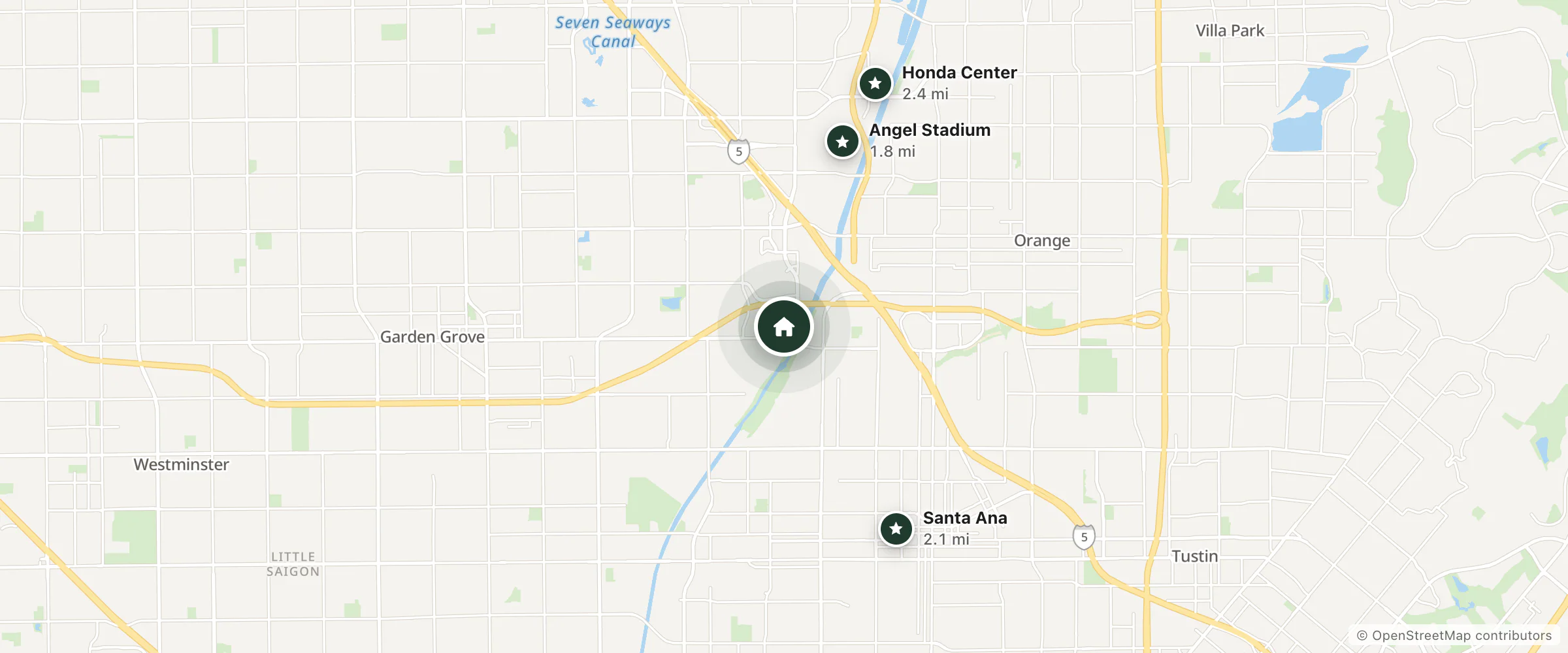Map of Best Western Plus Meridian Inn and Suites Anaheim Orange and nearby Angel Stadium, Santa Ana and Honda Center