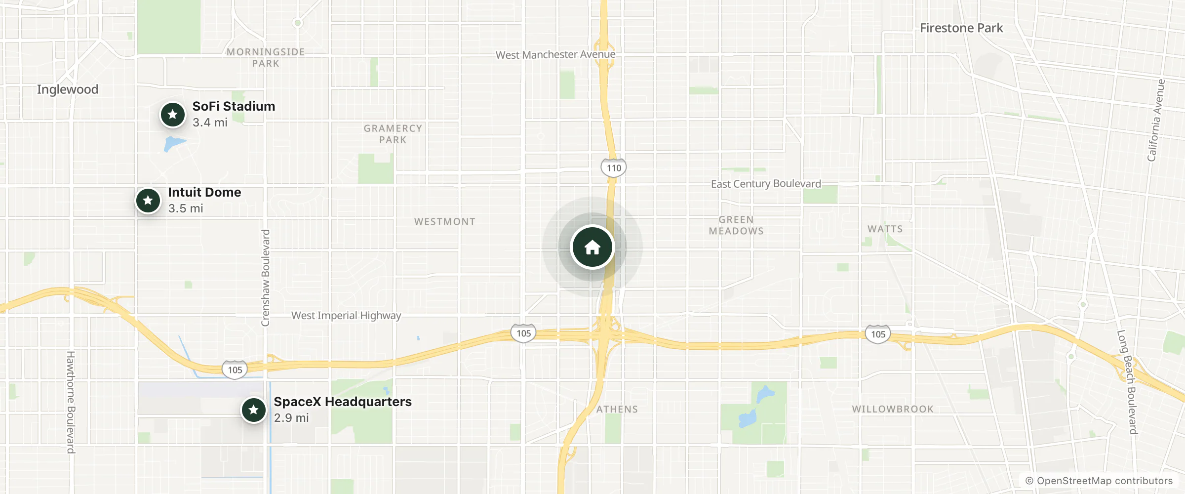 Map of Orchid Motel and nearby SpaceX Headquarters, SoFi Stadium and Intuit Dome