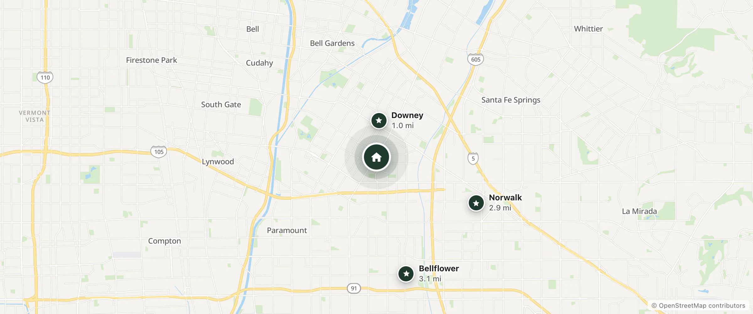 Map of Xalli, Ometepe Beach Hotel and nearby Downey, Norwalk and Bellflower