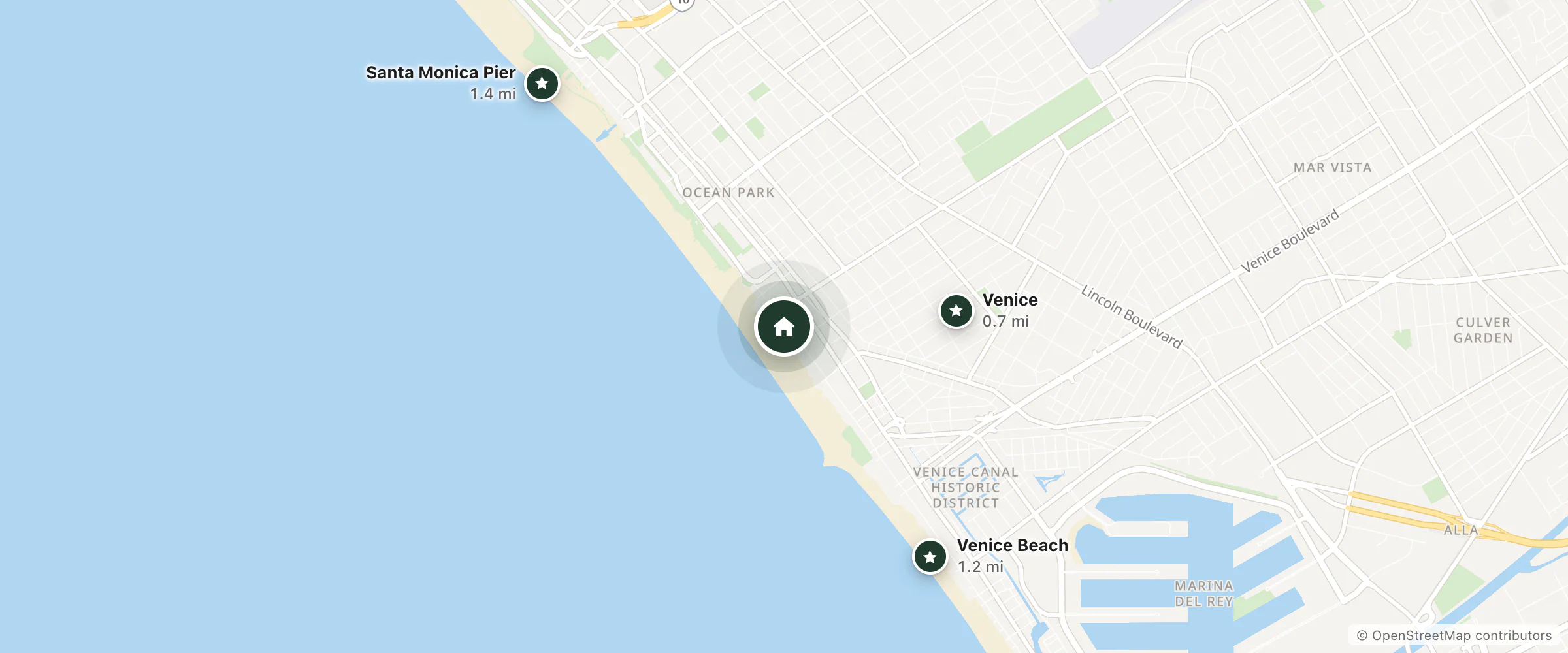 Map of The Dudley Hotel and nearby Venice, Venice Beach and Santa Monica Pier