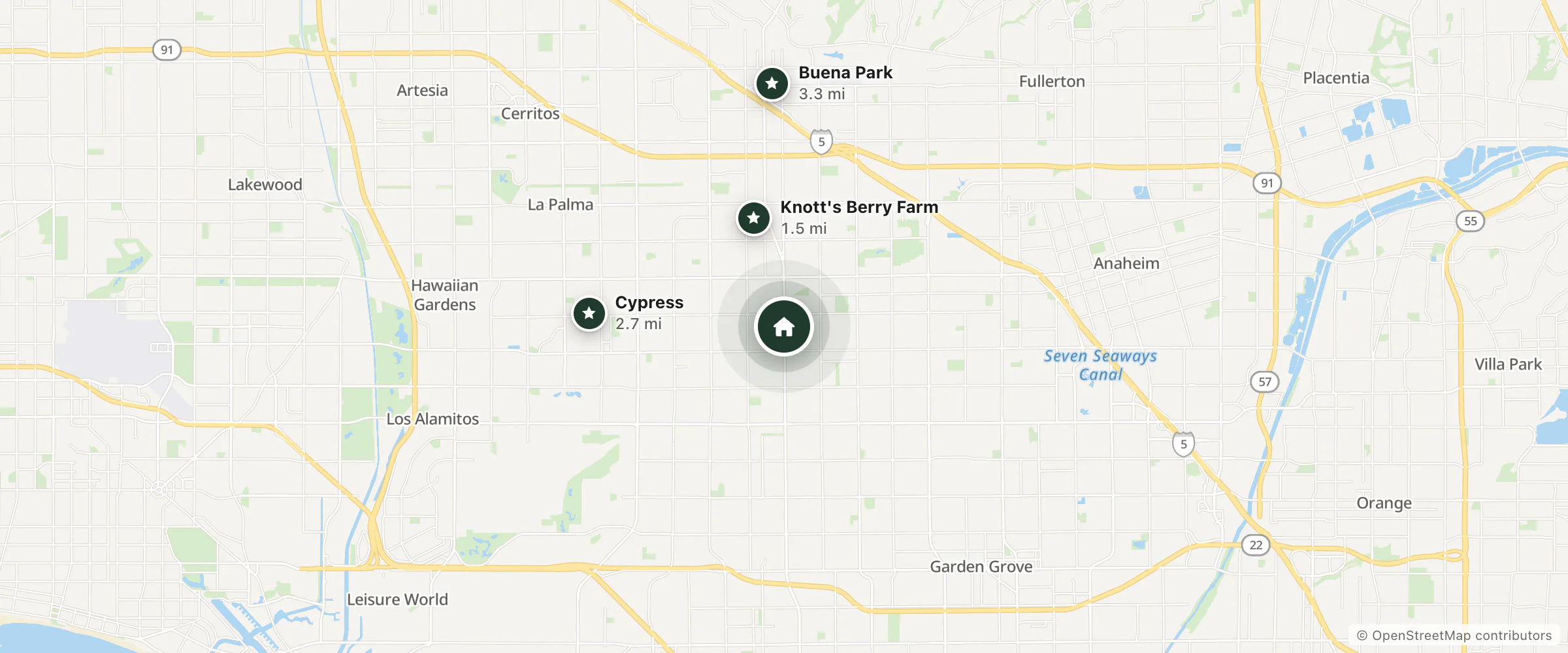 Map of Motel 6 Anaheim- Ca - Buena Park and nearby Knott's Berry Farm, Cypress and Buena Park
