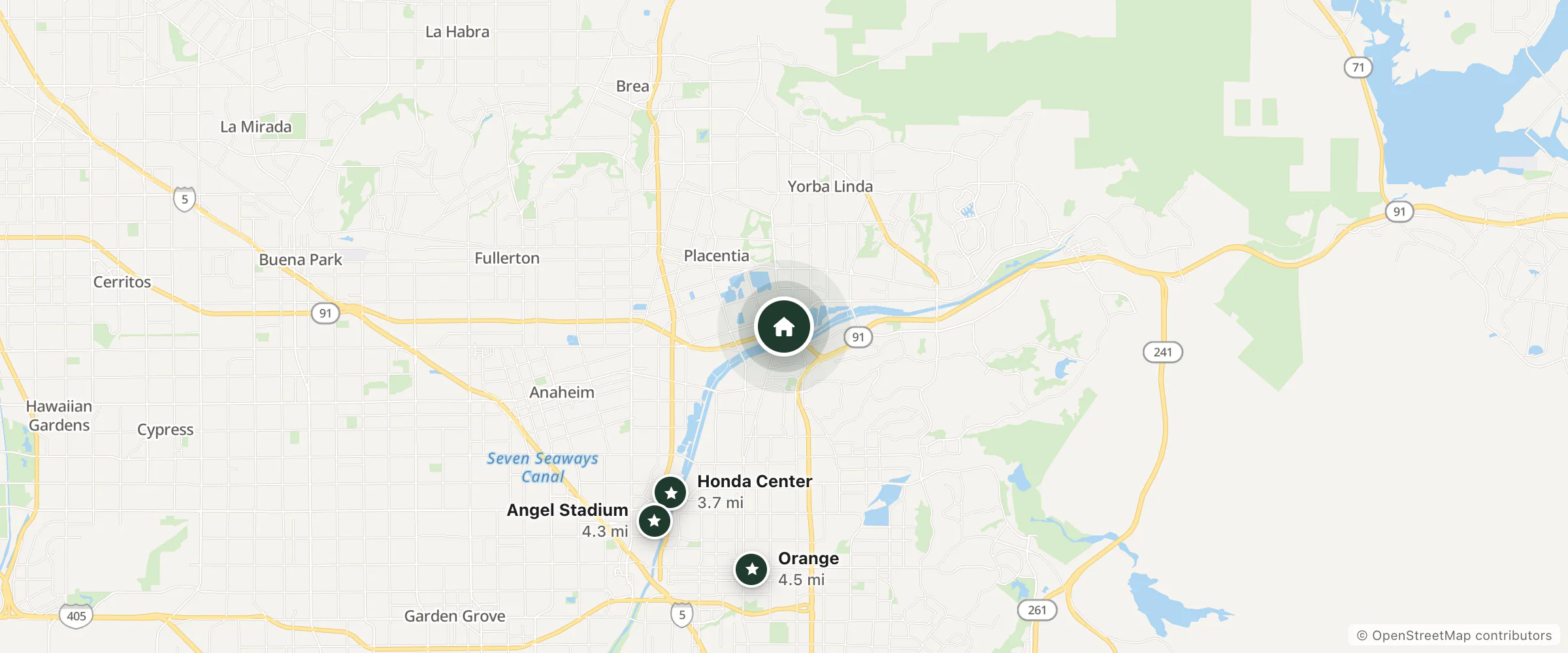Map of Extended StayAmerica-Anaheim Hill and nearby Honda Center, Angel Stadium and Orange