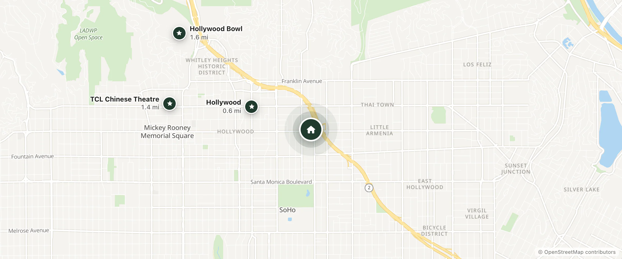 Map of Ginosi Apartels & Hotels and nearby Hollywood, TCL Chinese Theatre and Hollywood Bowl