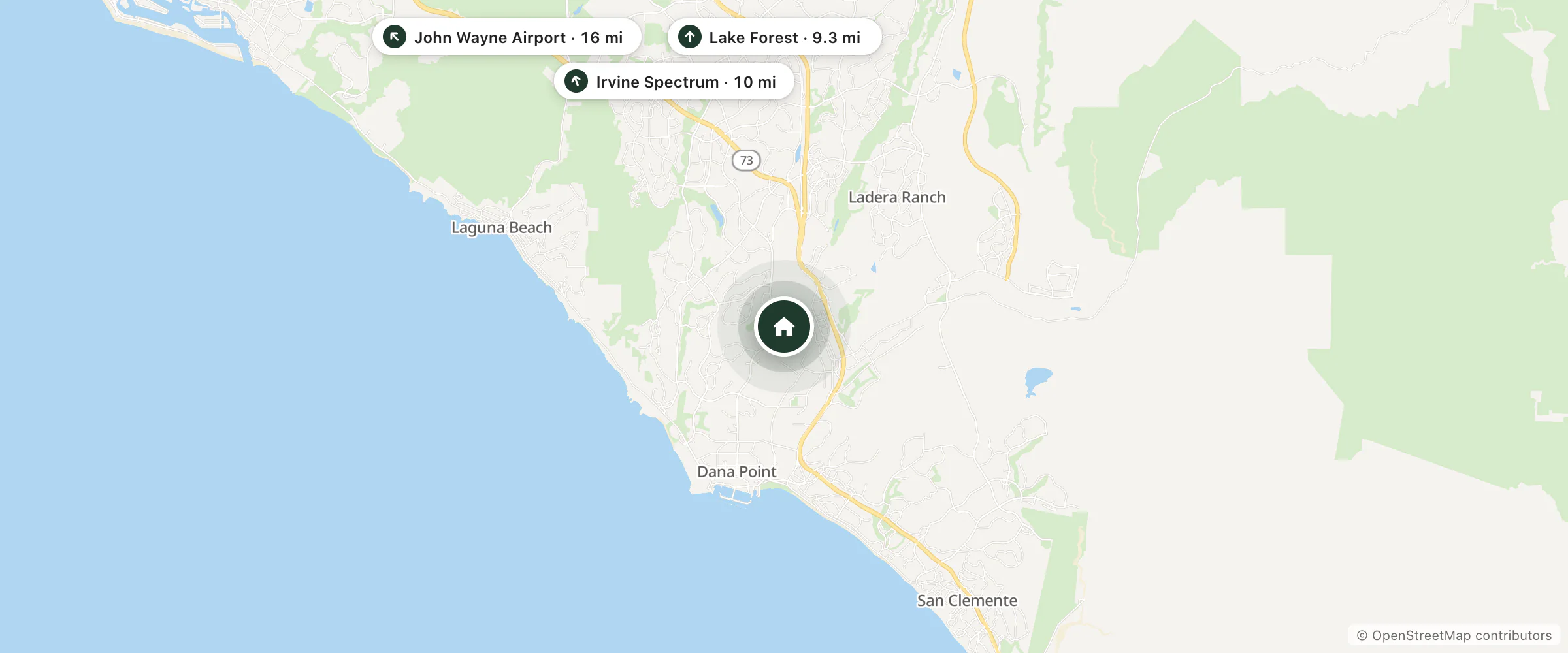 Map of OceanView Hotel and nearby Lake Forest, Irvine Spectrum and John Wayne Airport