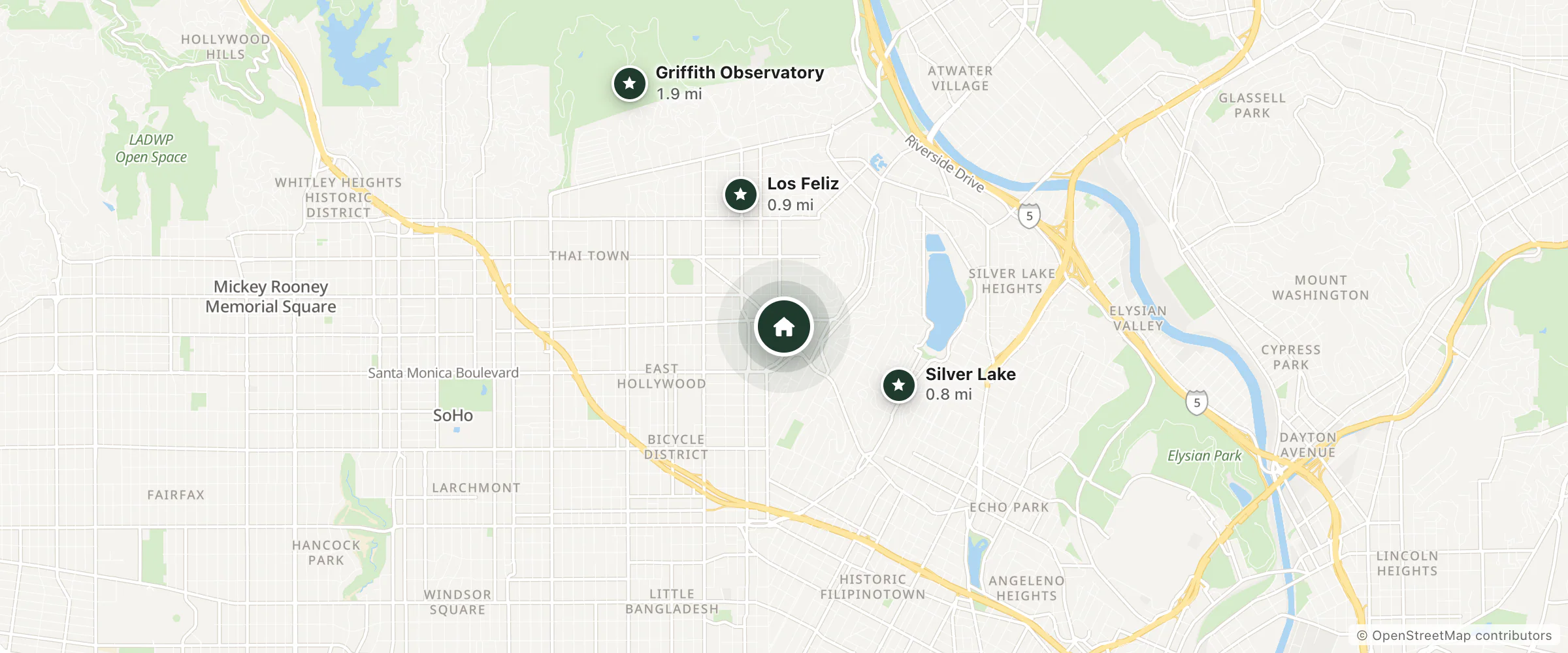 Map of The Bates Motel and nearby Silver Lake, Los Feliz and Griffith Observatory