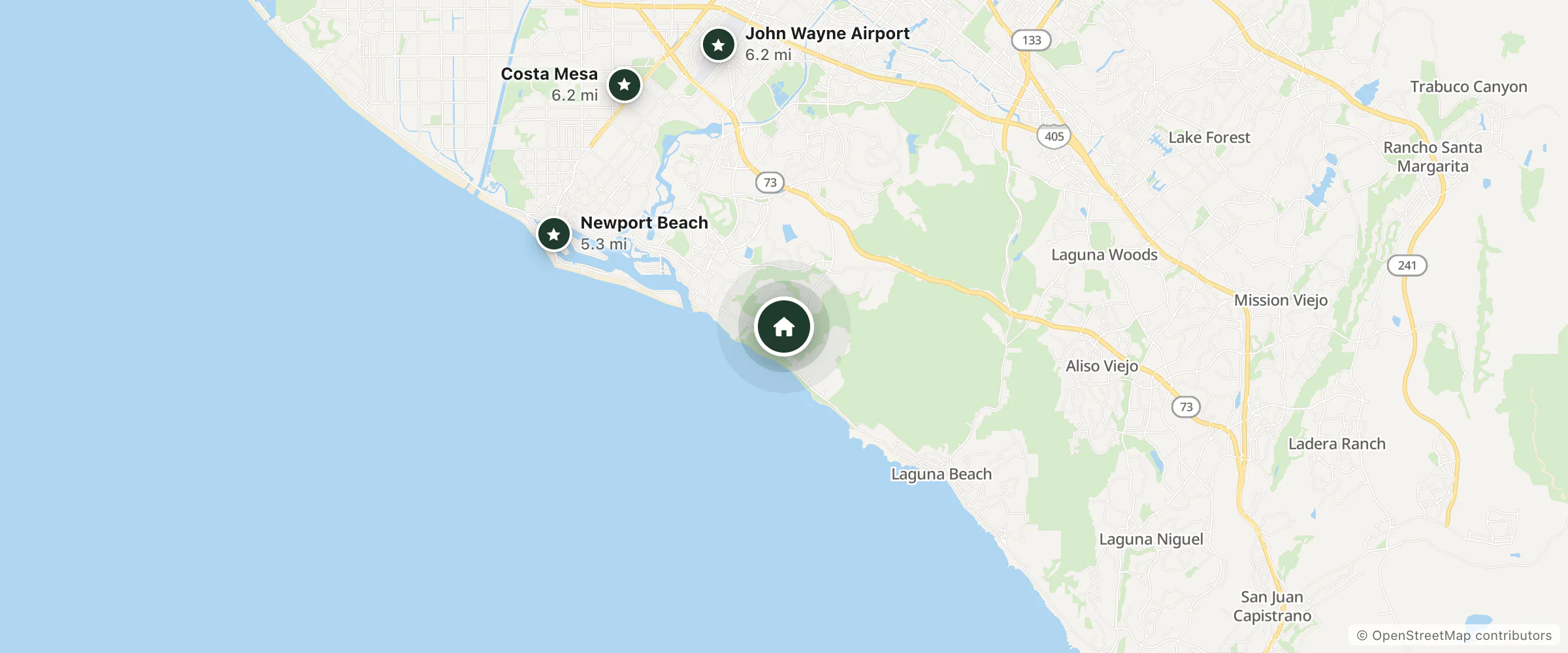 Map of The Resort at Pelican Hill and nearby Newport Beach, John Wayne Airport and Costa Mesa