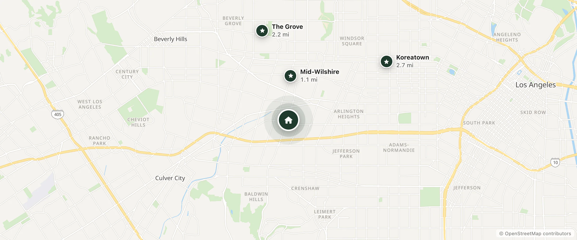 Map of Starlight Inn La Brea and nearby Mid-Wilshire, The Grove and Koreatown