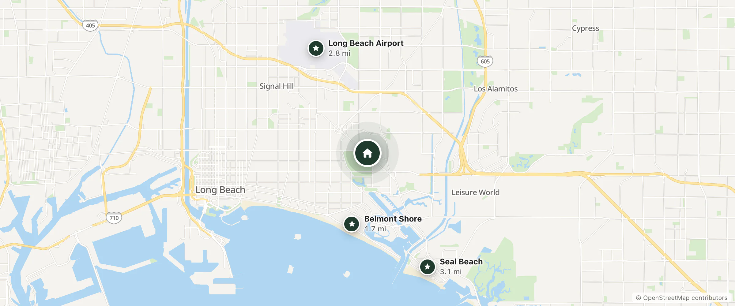 Map of Hotel CURRENT and nearby Belmont Shore, Long Beach Airport and Seal Beach