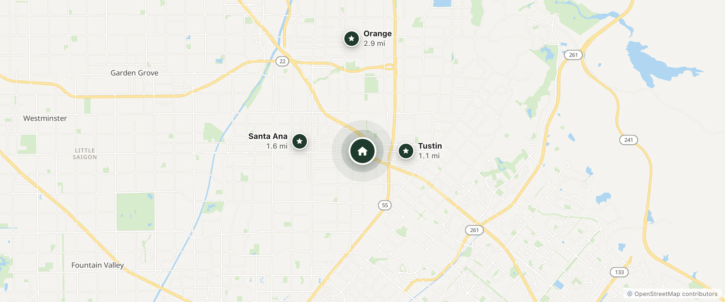 Map of Motel 6 and nearby Tustin, Santa Ana and Orange