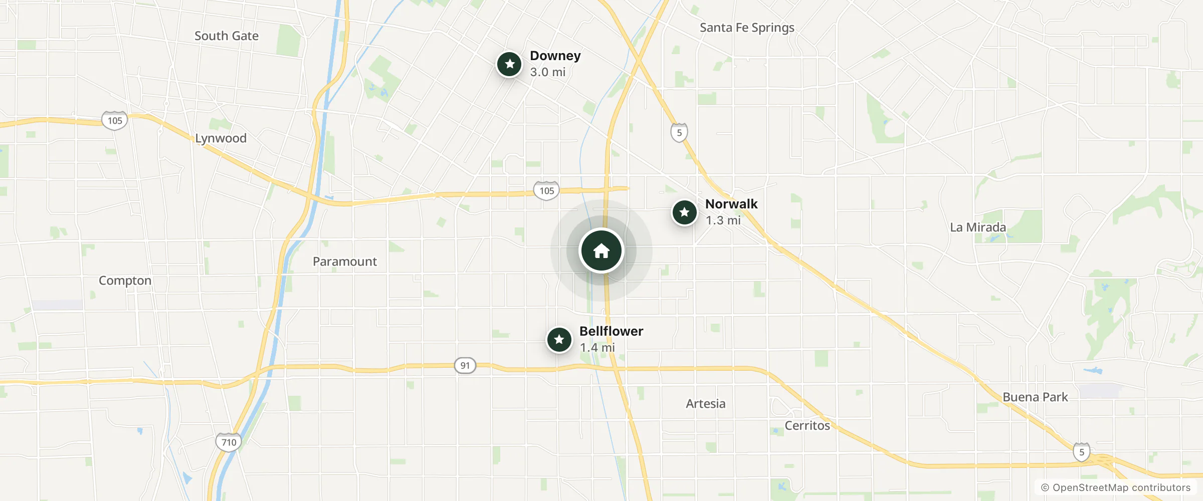 Map of Motel 6 Norwalk, CA - Los Angeles and nearby Norwalk, Bellflower and Downey