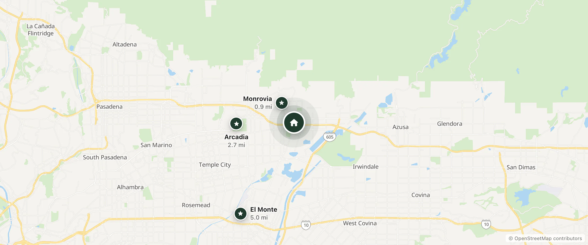 Map of Isla Marisol Resort and nearby Monrovia, Arcadia and El Monte