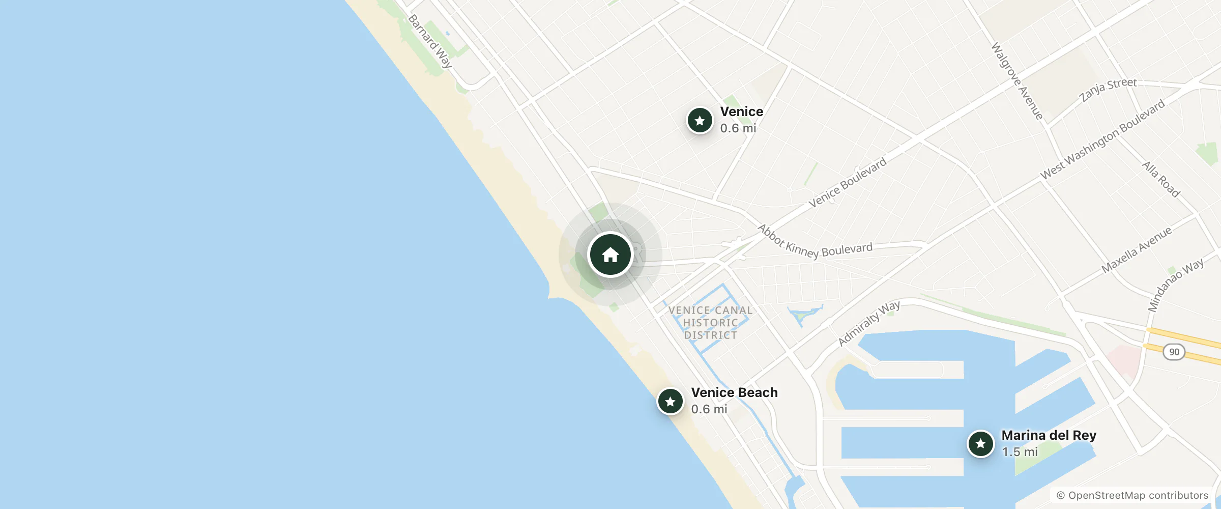 Map of Venice Beach Hostel and nearby Venice Beach, Venice and Marina del Rey