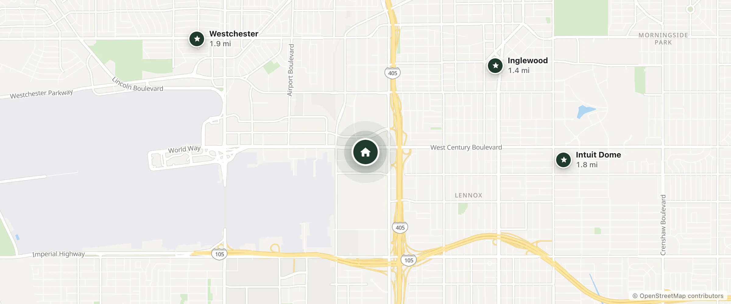 Map of The Westin Los Angeles Airport and nearby Inglewood, Intuit Dome and Westchester